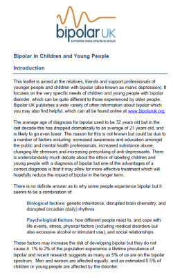 Bipolar UK - Bipolar and Young People leaflet